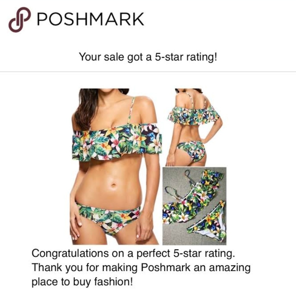 Floral Ruffle off shoulder two piece swim - Picture 3 of 7